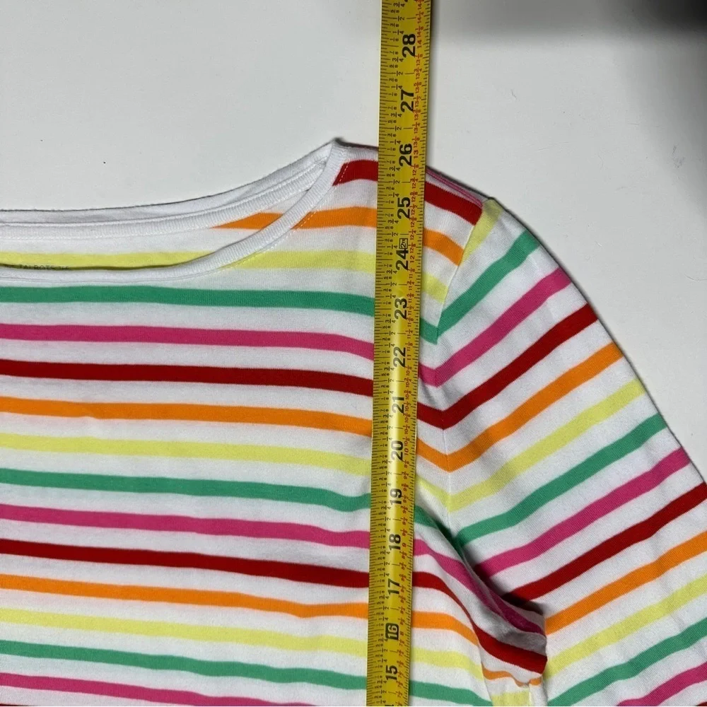 Talbots Womens Cotton Bateau Neck Sonora Stripe 3/4 Sleeve Tee Colorful Size XL - Picture 9 of 9